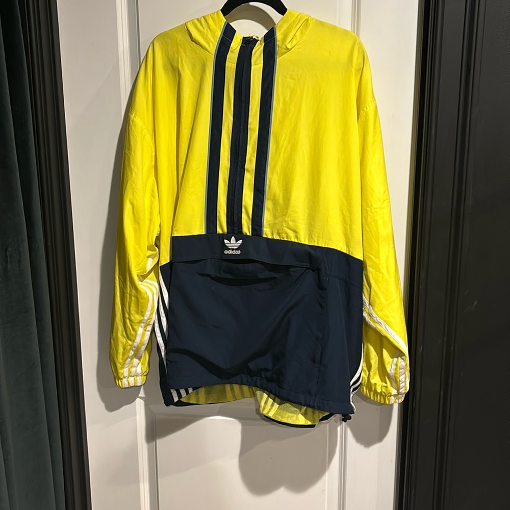Adidas yellow blue hoodie zip up pull over windbreaker 2XL XXL